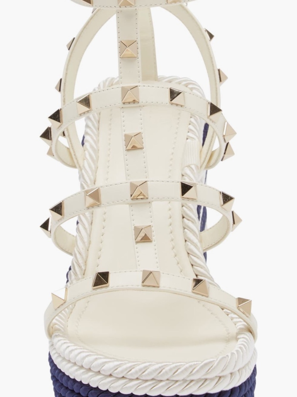 Studded Ivory Platform Sandal with Rope Trim